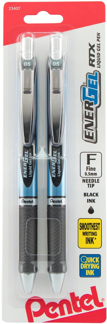 Pentel EnerGel Deluxe Retractable Liquid Gel Pens .5mm 2/Pkg-Black